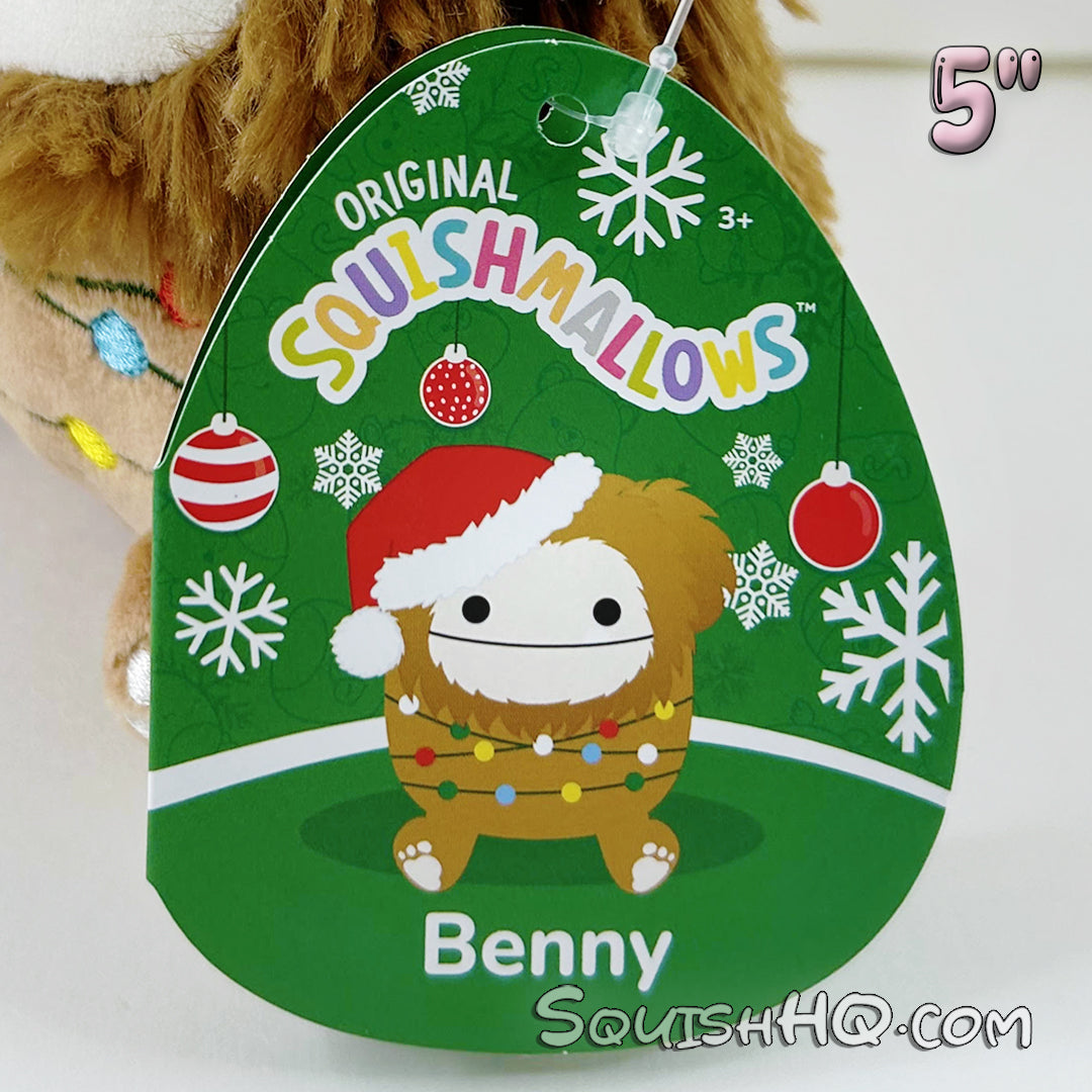 Squishmallows 5-Inch Benny the Bigfoot with Santa Hat and Lights