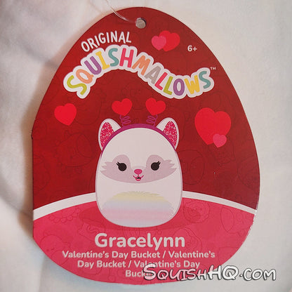 Squishmallows 10" Gracelynn the White Fox Valentine's Day Bucket