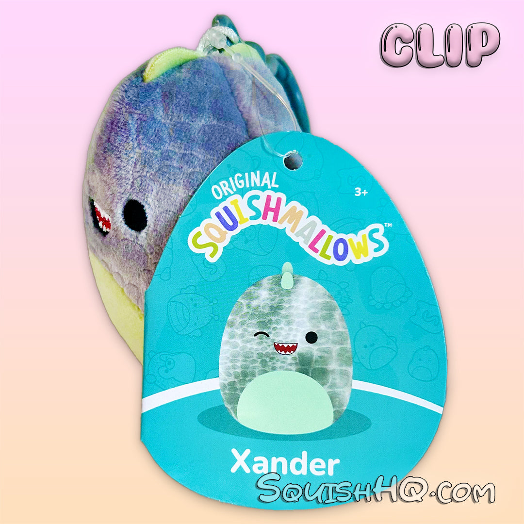 Squishmallows 3.5-Inch Clip Xander the Dinosaur